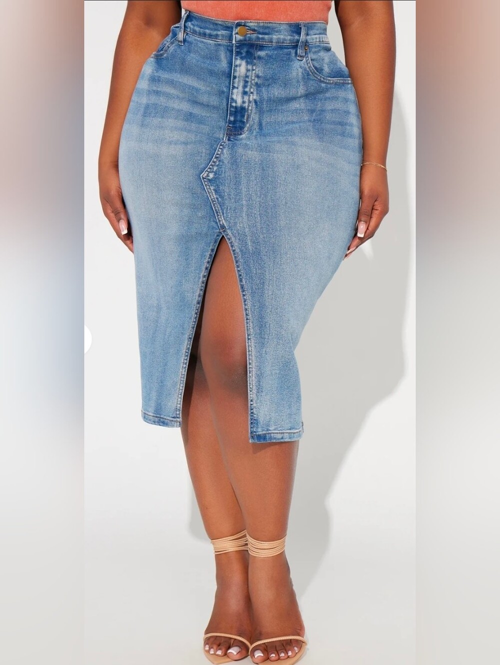 Fashion Nova Anna Denim Midi Skirt - Medium Wash - Size XL